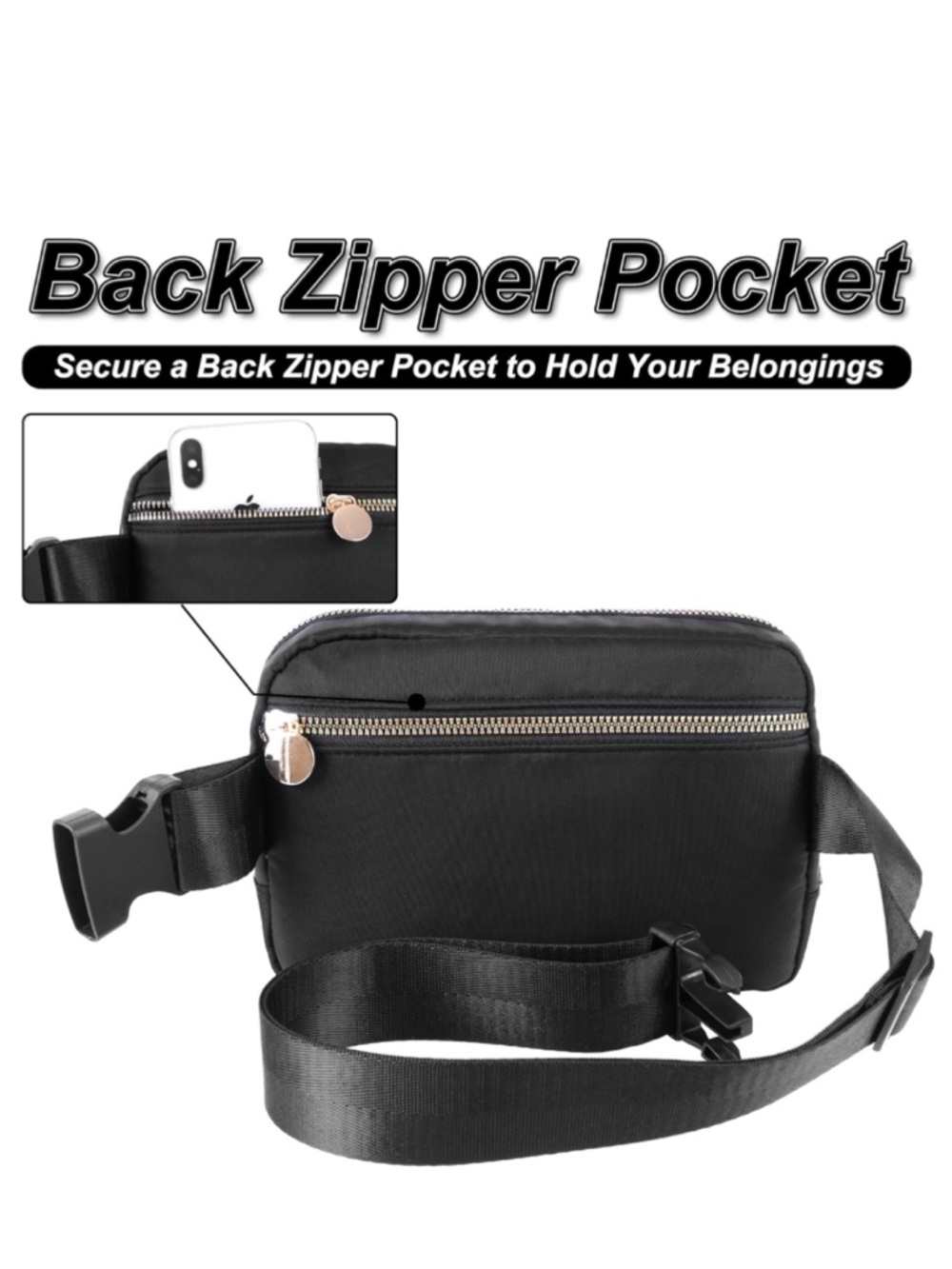 Trendy Travel Fanny Pack Crossbody Bags with Initial Letter - Black,Black O - Picture 5 of 7